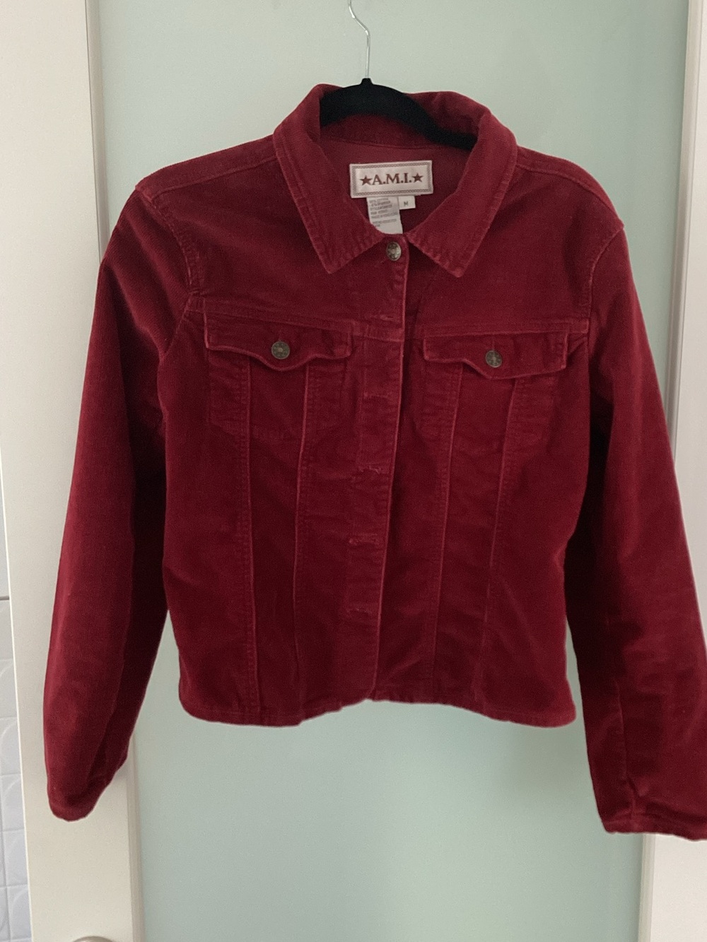 Women's Wine-Red, Cotton Corduroy Jean Jacket